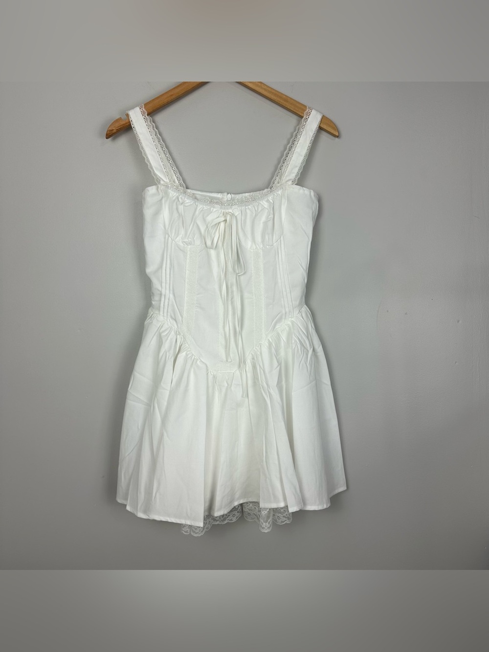 Milkmaid Lace Trim Babydoll Mini Corset Dress Size Medium White Coquette Bridal